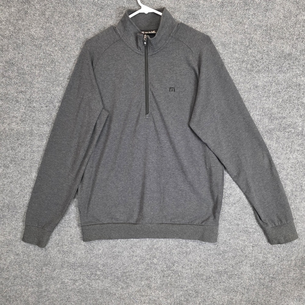 Travis Mathew Quarter Zip Pullover Mens Medium Gray Long Sleeve Mock Neck Pocket